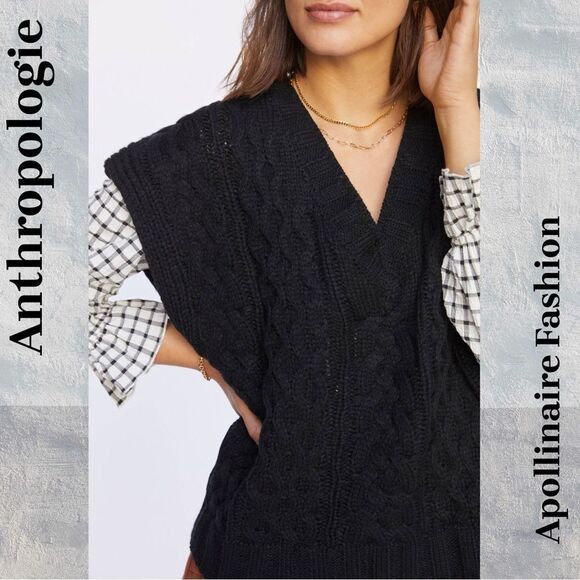 ANTHROPOLOGIE BY LEA & VIOLA CABLE KNIT SWEATER VEST IN BLACK XL NWT - Picture 4 of 7